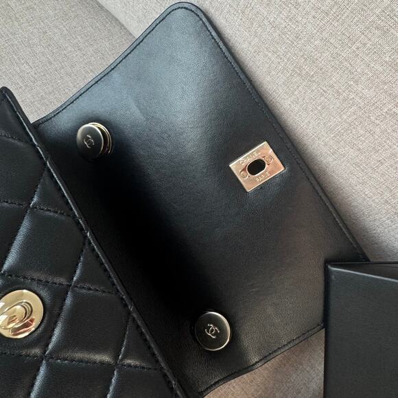CHANEL Black Lambskin Mini Trendy CC Flap Top Handle Bag Matelasse Leather Gold - Picture 8 of 11